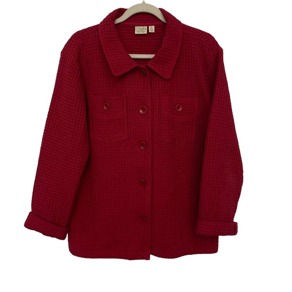 Cabelas Shacket Womens Red Waffle Knit Button Up